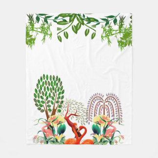 Wasservögel Flamingo Couple Tree of Life Grüne Fleecedecke