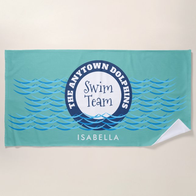 Wasserwaagen Schwimmteam Personalisiert Aquamarin Strandtuch (Vorderseite)