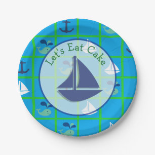 Wasserwal, Segelboot, Anchor Blue Green Tellers Pappteller