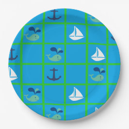 Wasserwal, Segelboot, Anchor Blue Green Tellers Pappteller