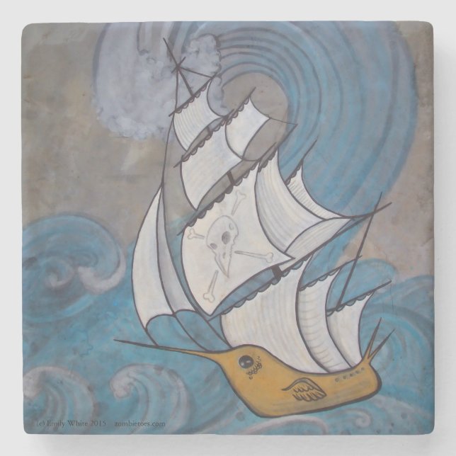 Wasserwings Pirate Ship Bird Nautical Art Marmor Steinuntersetzer (Vorderseite)