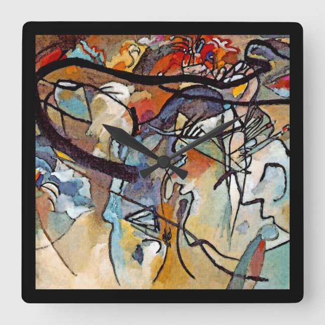 Wassily Kandinsky - Fünf Abstrakte Kunst Quadratische Wanduhr (Vorderseite)