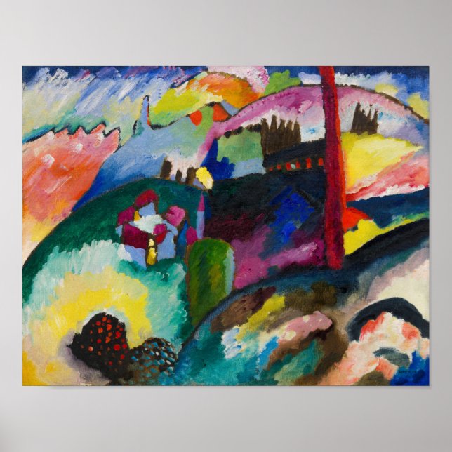 Wassily Kandinsky: Landschaft mit Fabrikschornstei Poster (Vorne)