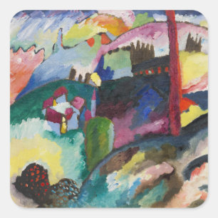 Wassily Kandinsky Landschaft mit Fabrikschornstein Quadratischer Aufkleber