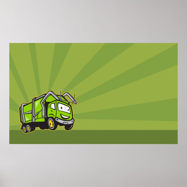 Waste Collection Garbage Rubbish Truck Cartoon Poster (Vorne)