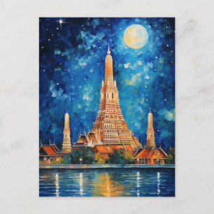 Wat Arun Bangkok Thailand Tempel Nacht Aquarell Postkarte