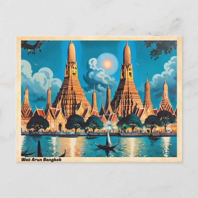 Wat Arun Bangkok Vintage Travel Postkarte (Vorderseite)