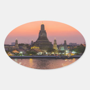 Wat Arun Temple Bangkok Thailand bei Sonnenunterga Ovaler Aufkleber
