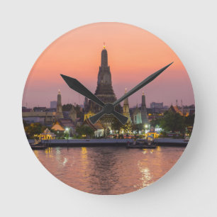 Wat Arun Temple Bangkok Thailand bei Sonnenunterga Runde Wanduhr