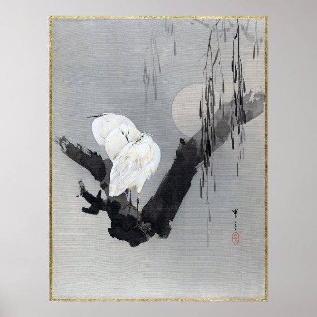 Watanabe Seitei Egrets in einem Baum nachts Poster (Vorne)