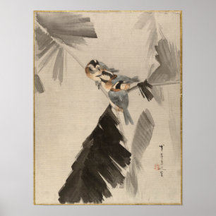 Watanabe Seitei Three Birds on Branch Poster