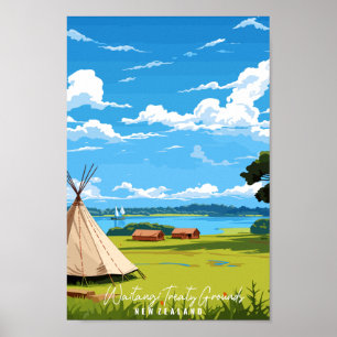 Watangi-Vertrag Grounds New Zealand Vintage Reise Poster