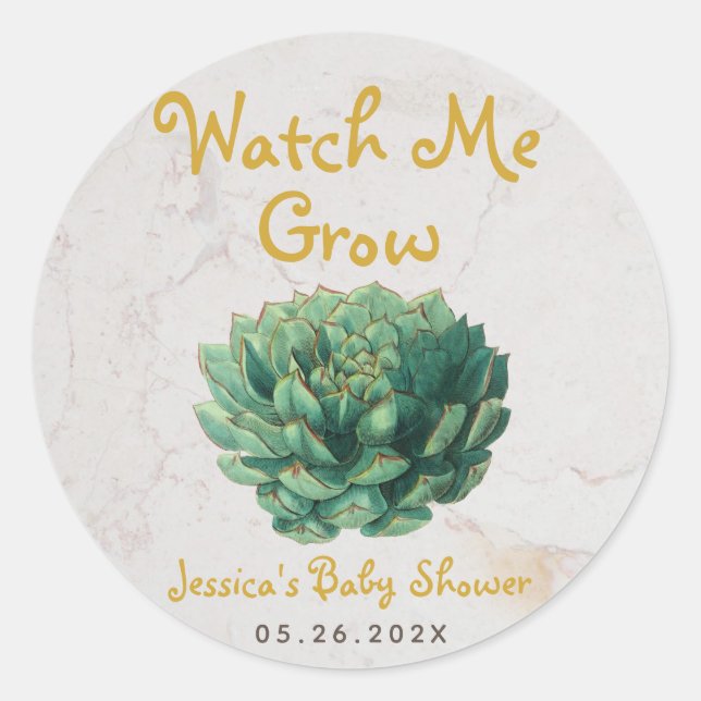 Watch Me Grow Baby Dusche Botanisches Sukkulat Runder Aufkleber (Vorderseite)