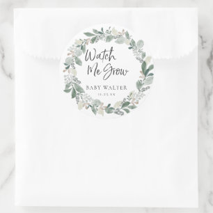Watch Me Grow   Eukalyptus-Baby-Partygeschenk  Runder Aufkleber