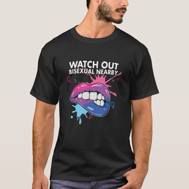 Watch Out Bisexual NearBi Bisexual Pride Bisexuali T-Shirt (Vorderseite)