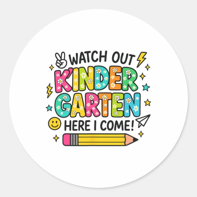Watch Out Kindergarten Here I Come Back To School  Runder Aufkleber (Vorderseite)