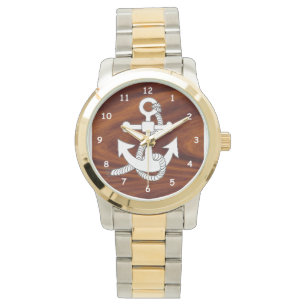 Watch - Schiffsanker auf Holz Armbanduhr