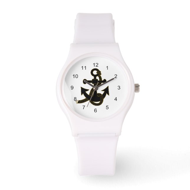 Watch - Schwarzer Anker auf Weiß Armbanduhr (Vorderseite)