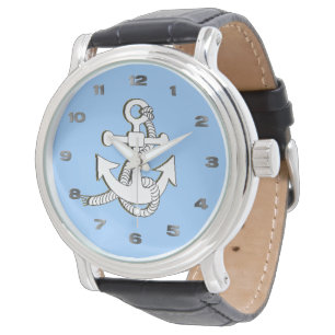 Watch - White Anchor auf blauem Hintergrund Armbanduhr