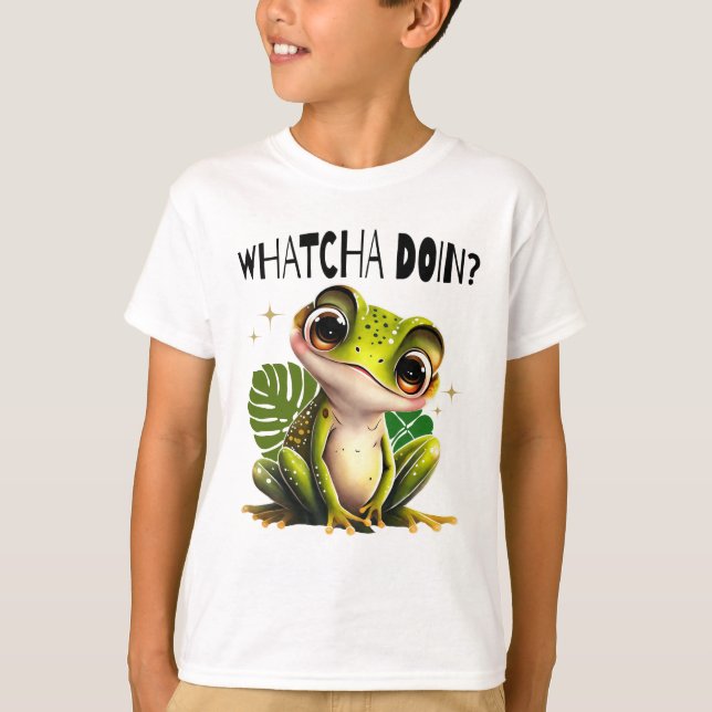 Watcha macht? Funny Curious Frog T-Shirt (Vorderseite)