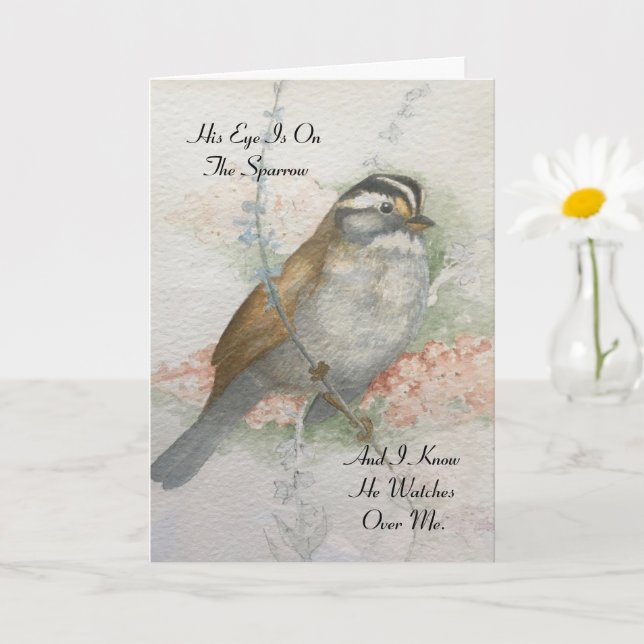 Watchful Sparrow Bibel Segen Wasserfarbe Karte (Kleine Pflanze)