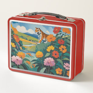 Watchful Tiger Floral Metall Brotdose