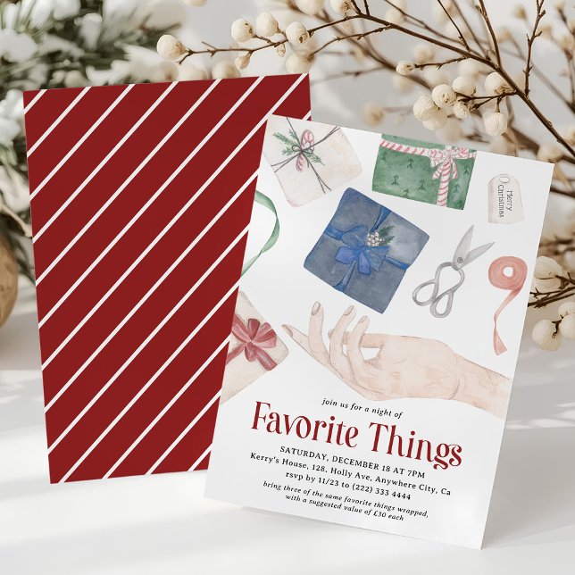 Watecolor Favorite Things Gift Exchange Holiday Einladung (Von Creator hochgeladen)