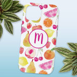 Watecolor Fruit Monogram Case-Mate iPhone Hülle<br><div class="desc">Wasserfarbiges Fruchtmuster mit einem Monogramm. Hübsches,  frisches und farbenfrohes Design für Feinschmecker. Ändern Sie die Initial,  um anzupassen. Original Kunst von Nic Squirrell</div>