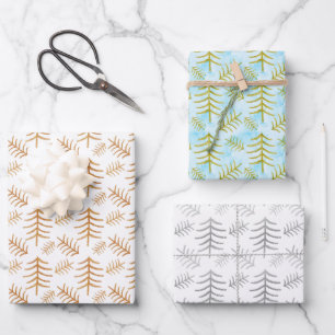 Watecolor Moderne Weihnachtsbäume Geschenkpapier Set