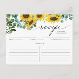 Watecolor Sonnenblumen und Eukalyptus-Rezept-Karte Postkarte
