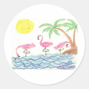 Watende Flamingos Runder Aufkleber