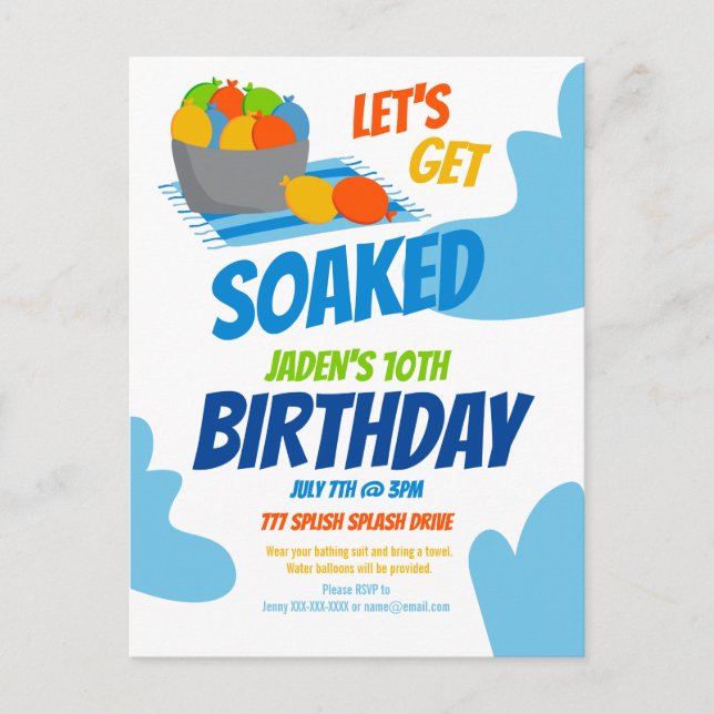 Water Balloon Pool Party Kinder Sommer Geburtstag Postkarte (Vorderseite)