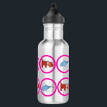 Water Bottle - Circles with Whale and Dog Edelstahlflasche<br><div class="desc">10 pink circles in two rows. inside circles are either a blue whale ,  or a red dog.</div>