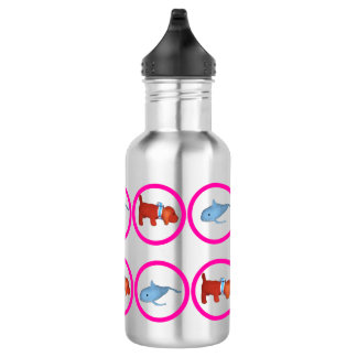 Water Bottle - Circles with Whale and Dog Edelstahlflasche