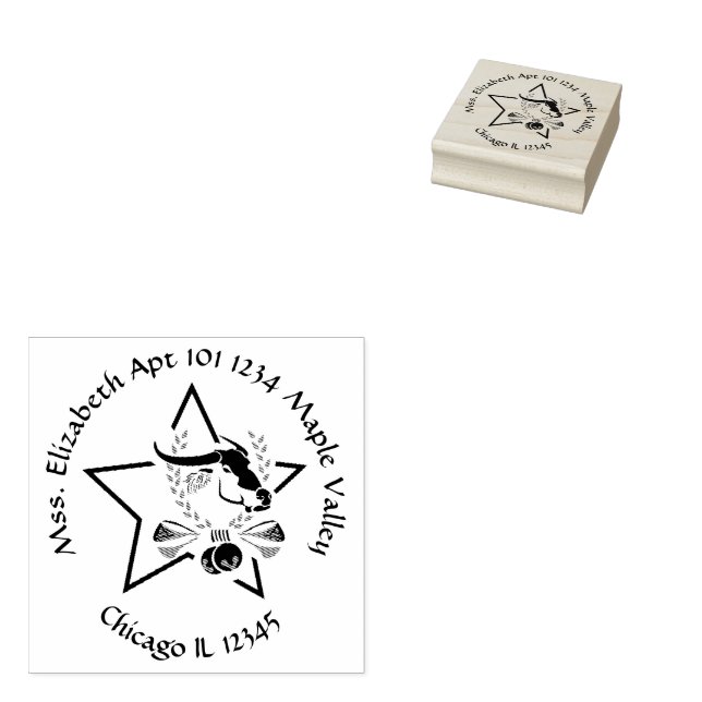 Water Buffalo Carabao in einer Black Star Zuhause- Gummistempel (Stempel)