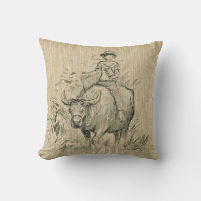 Water Buffalo Chinesisches Kind Ox Jahr 2021 Quadr Kissen (Vorderseite)