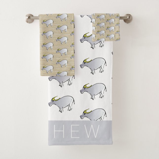Water Buffalo Illustration Chinesischer Ox-Jahres- Badhandtuch Set (Insitu)