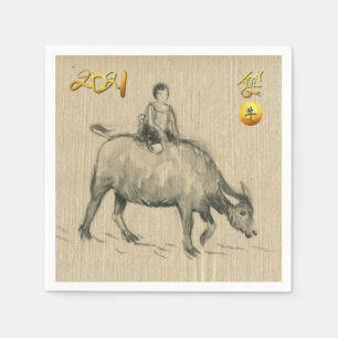 Water Buffalo Kind Chinesisch Ox Jahr 2021 PN Serviette