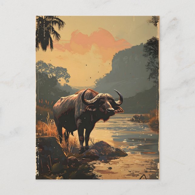 Water Buffalo Vintag Postkarte (Vorderseite)