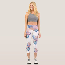 Water Colour Painted Hearts Capri Leggings