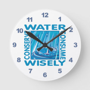 Water Conservation Runde Wanduhr