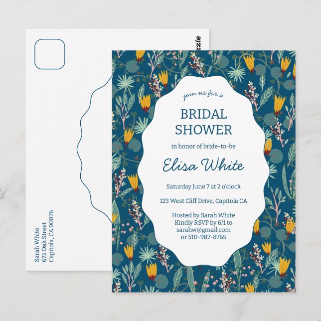 Water Garden Floral Bridal ShowerCUSTOM Invitation Postkarte (Vorne/Hinten)