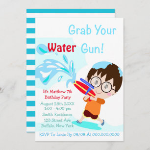 Water Gun Boy Anniversaire Fête Invitations
