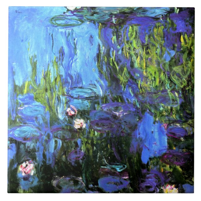 Water Lilies, Blue Indigo, Fine Art, Fliese (Vorderseite)