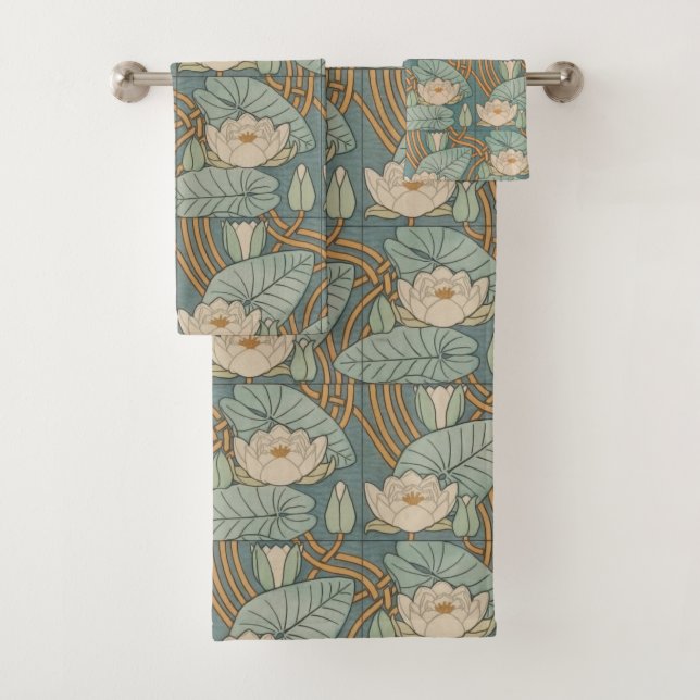 Water Lilies Lily Art Nouveau Natur Badhandtuch Set (Insitu)