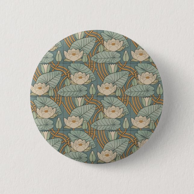 Water Lilies Lily Art Nouveau Natur Button (Vorderseite)