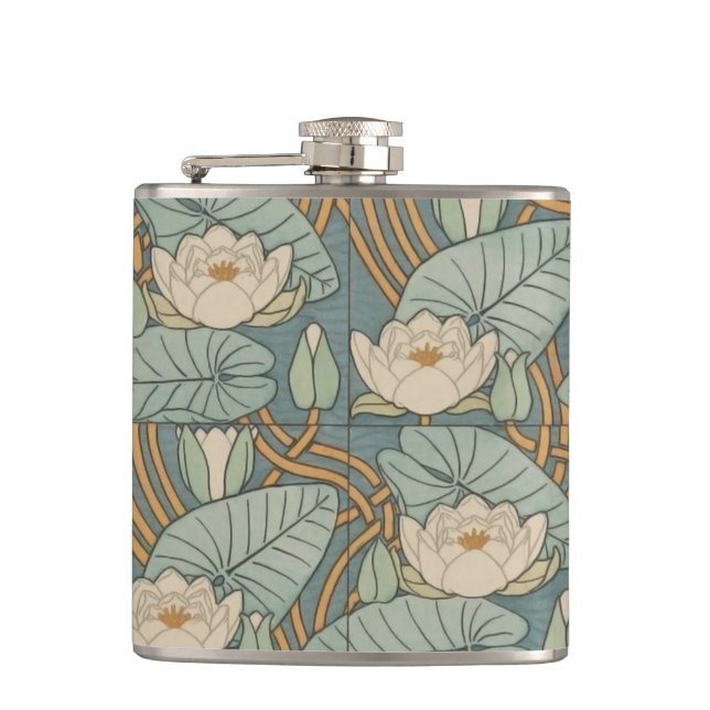 Water Lilies Lily Art Nouveau Natur Flachmann (Vorderseite)