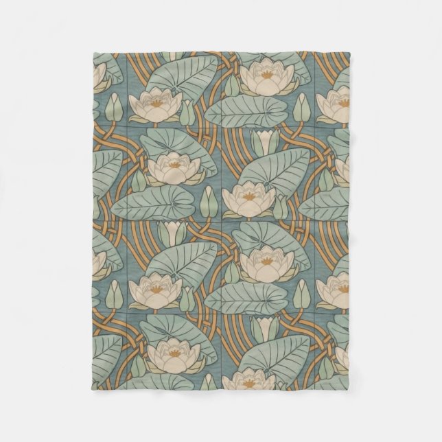 Water Lilies Lily Art Nouveau Natur Fleecedecke (Vorderseite)