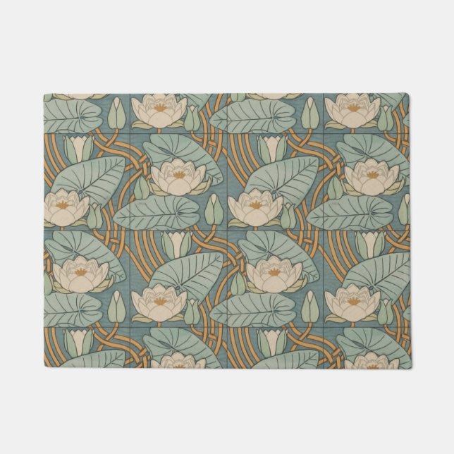 Water Lilies Lily Art Nouveau Natur Fußmatte (Vorderseite)