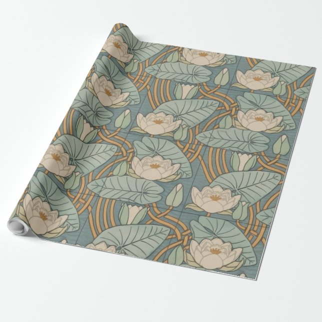 Water Lilies Lily Art Nouveau Natur Geschenkpapier (Ungerollt)